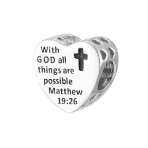 Heart Shape Religious Bracelet Charm - Fits Pandora - Picture 1 of 7